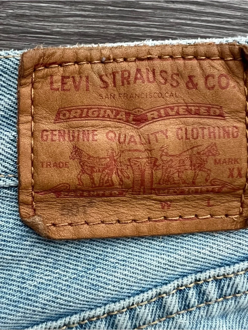 Levi’s Premium 501 Original High Rise Distressed Cutoff Big E Denim Shorts